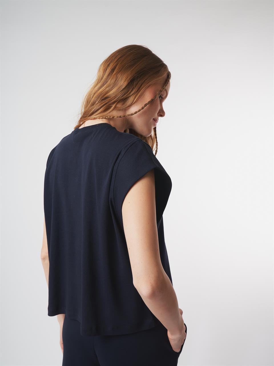 Pamuklu Kolsuz Bluz Lacivert