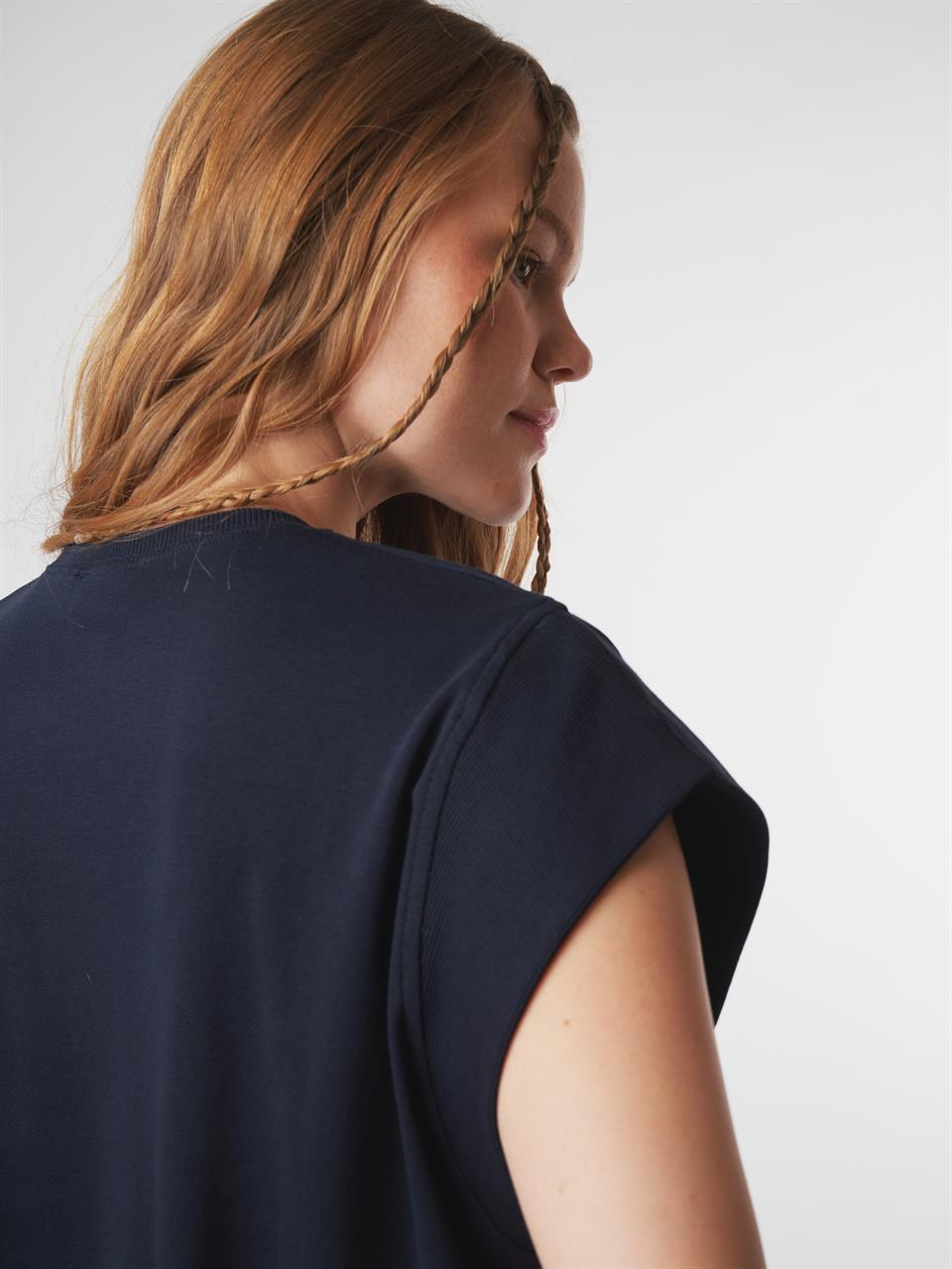 Pamuklu Kolsuz Bluz Lacivert