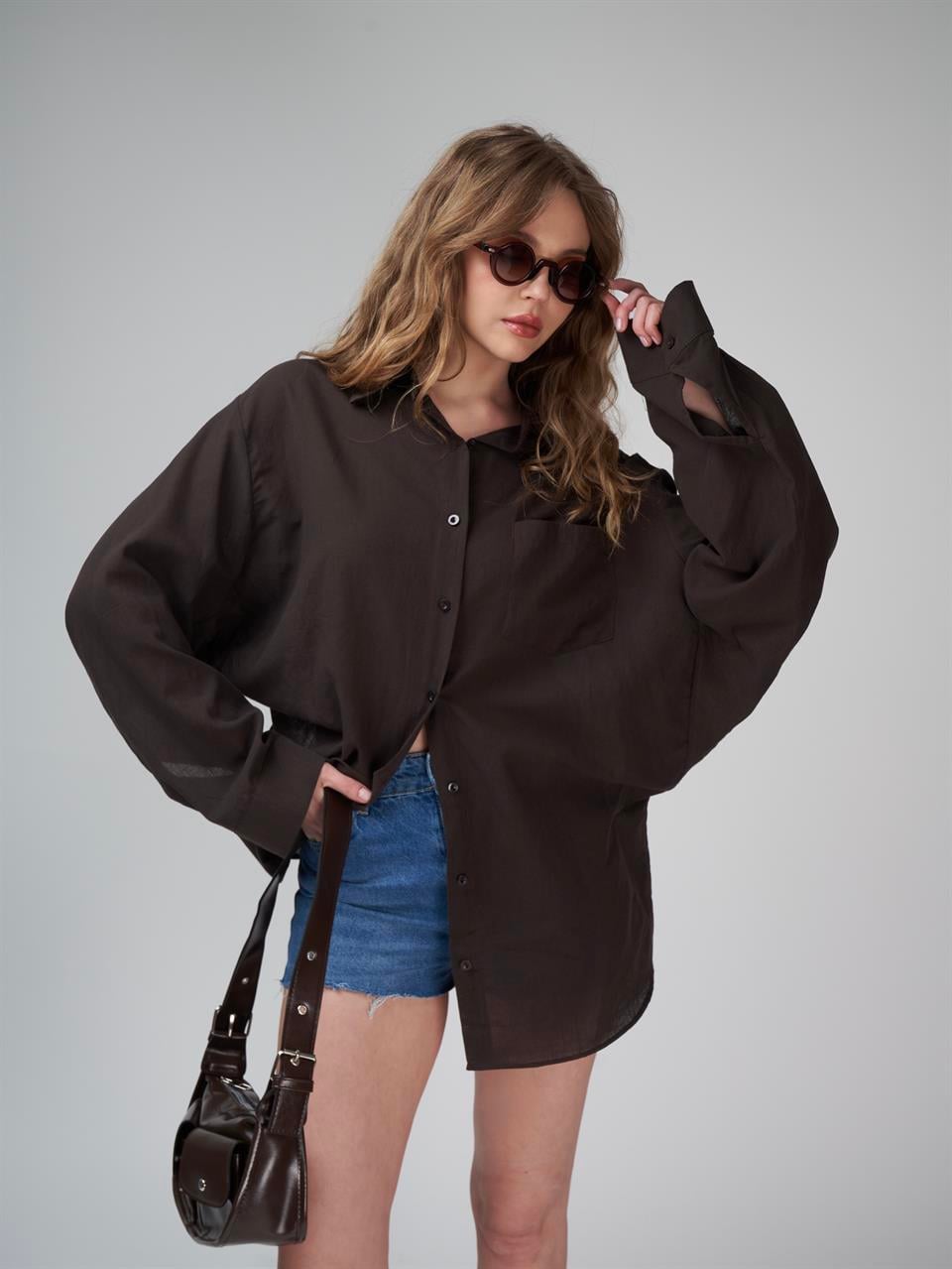 Pamuklu Uzun Kol Gömlek Kahve