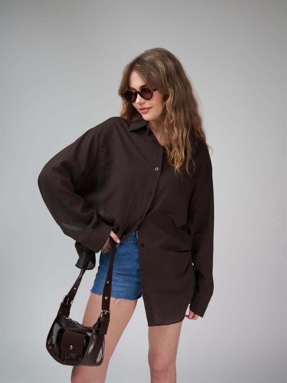 Pamuklu Uzun Kol Gömlek Kahve