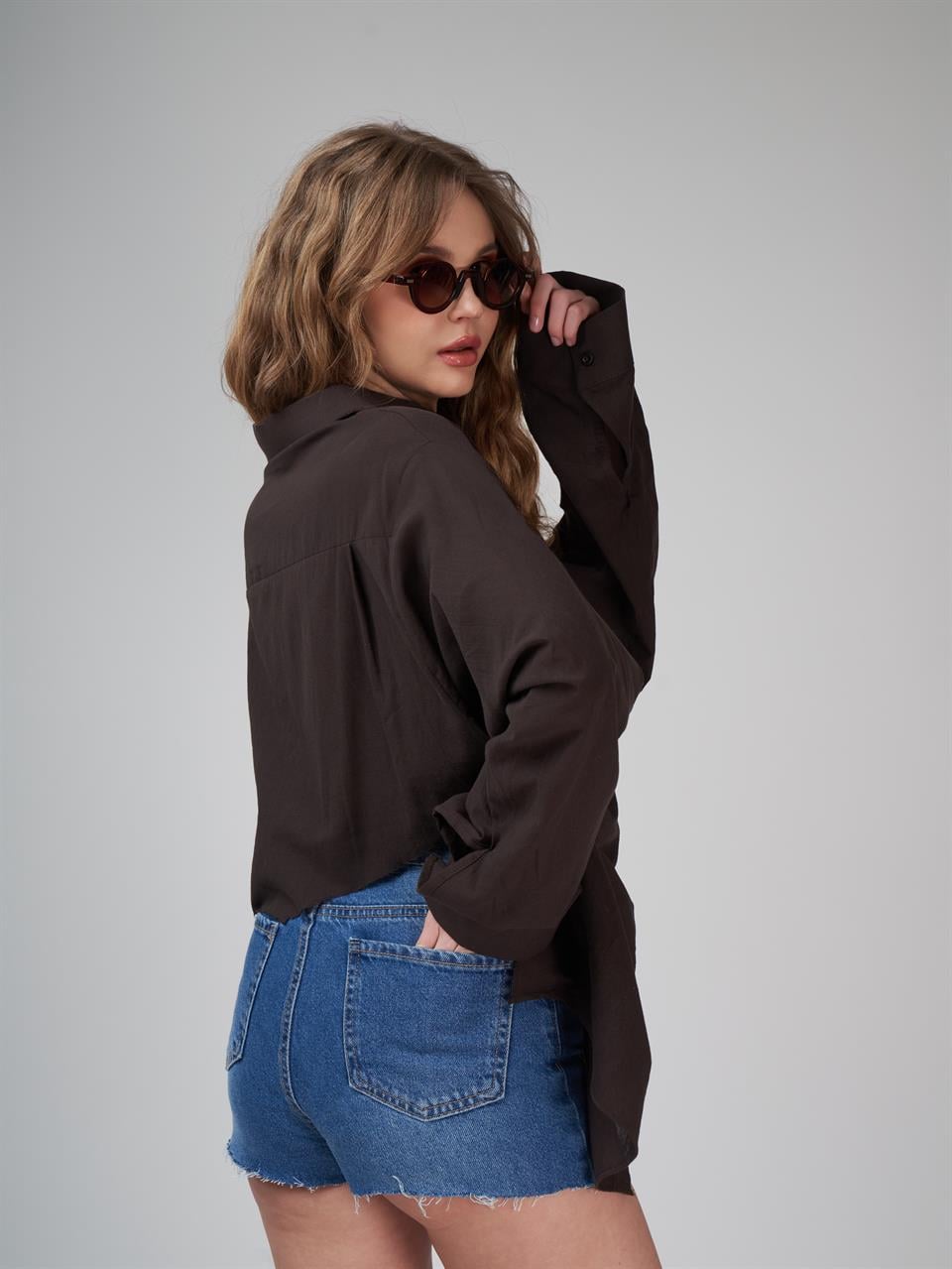 Pamuklu Uzun Kol Gömlek Kahve