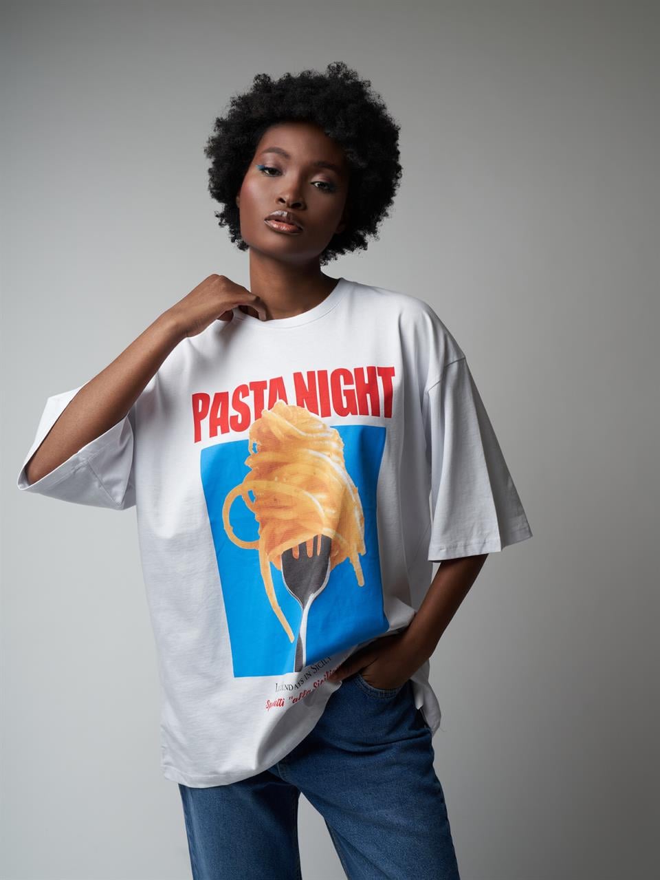 Baskılı Oversize Kısa Kol T-shirt Beyaz