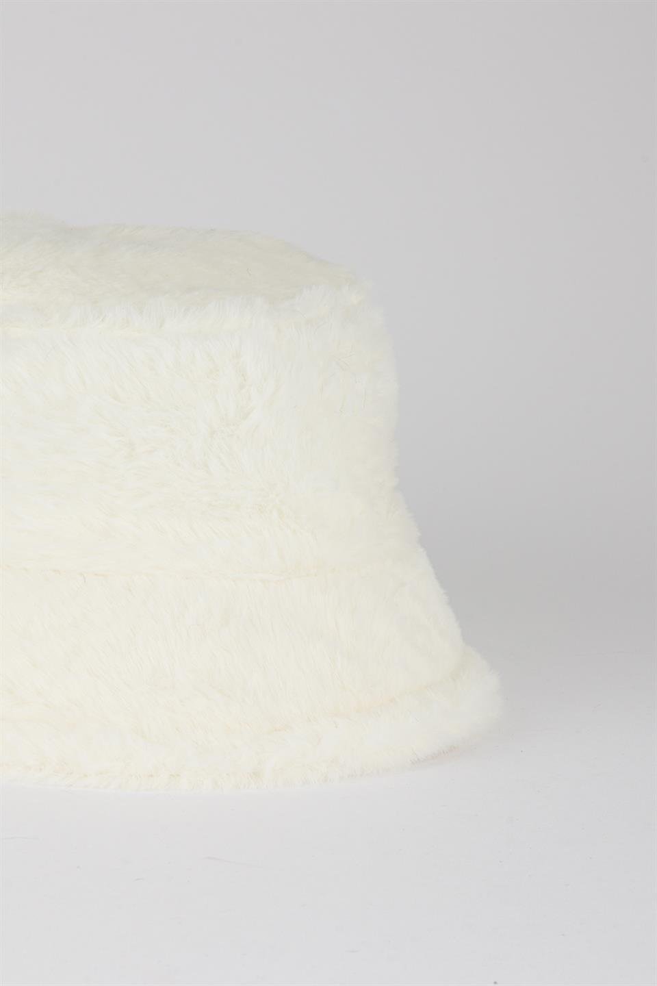 Peluş Bermuda Şapka Ekru
