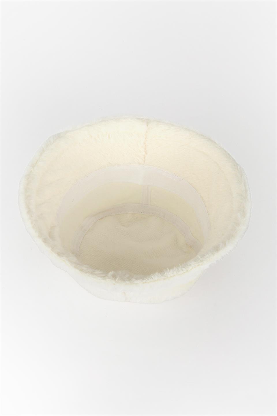 Peluş Bermuda Şapka Ekru