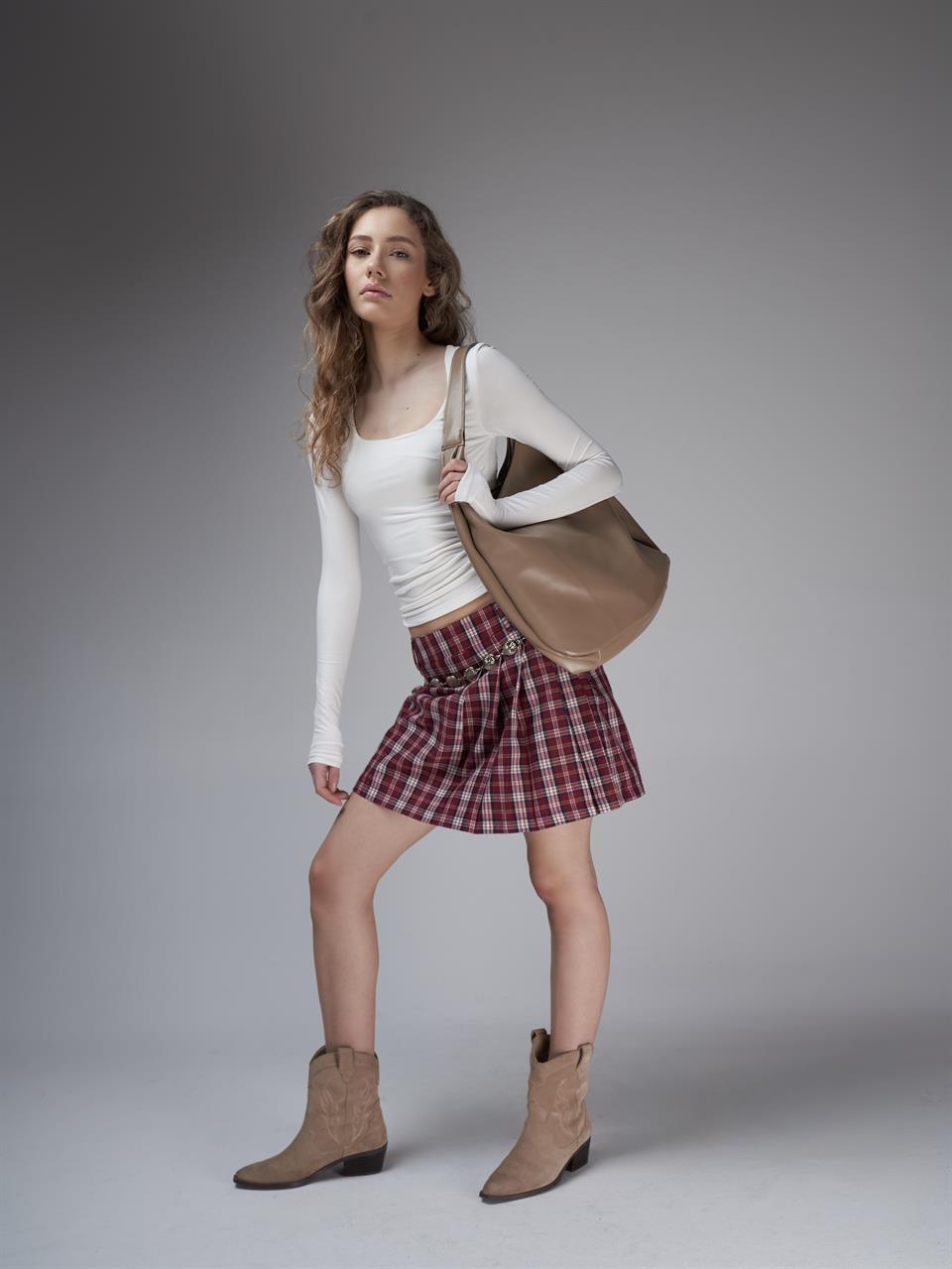 Pile Detaylı Şort Etek Bordo