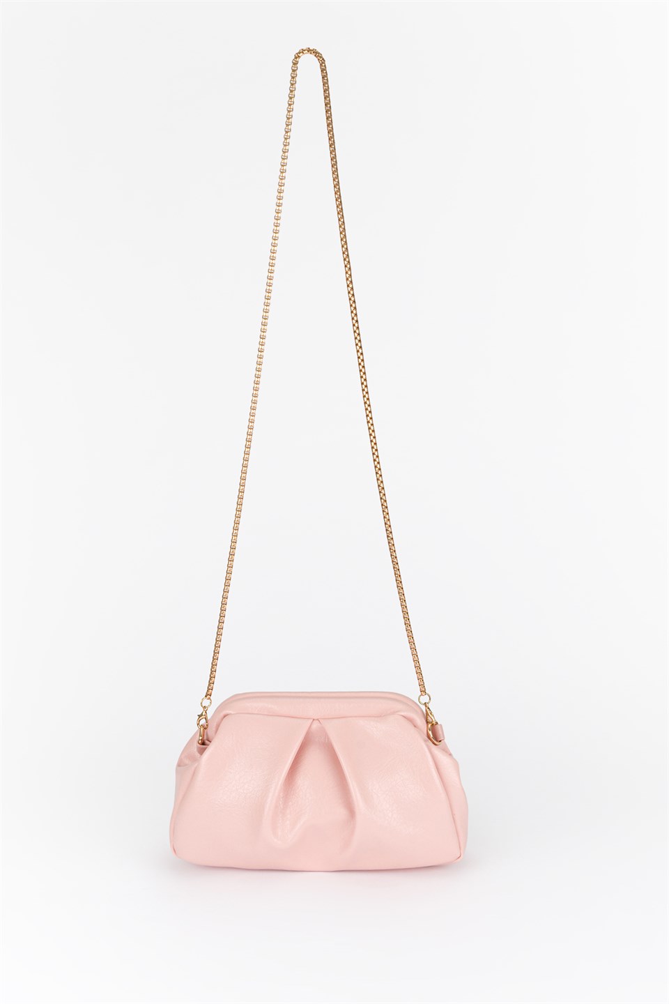 Pile Detaylı Zincir Askılı Clutch Çanta Toz Pembe