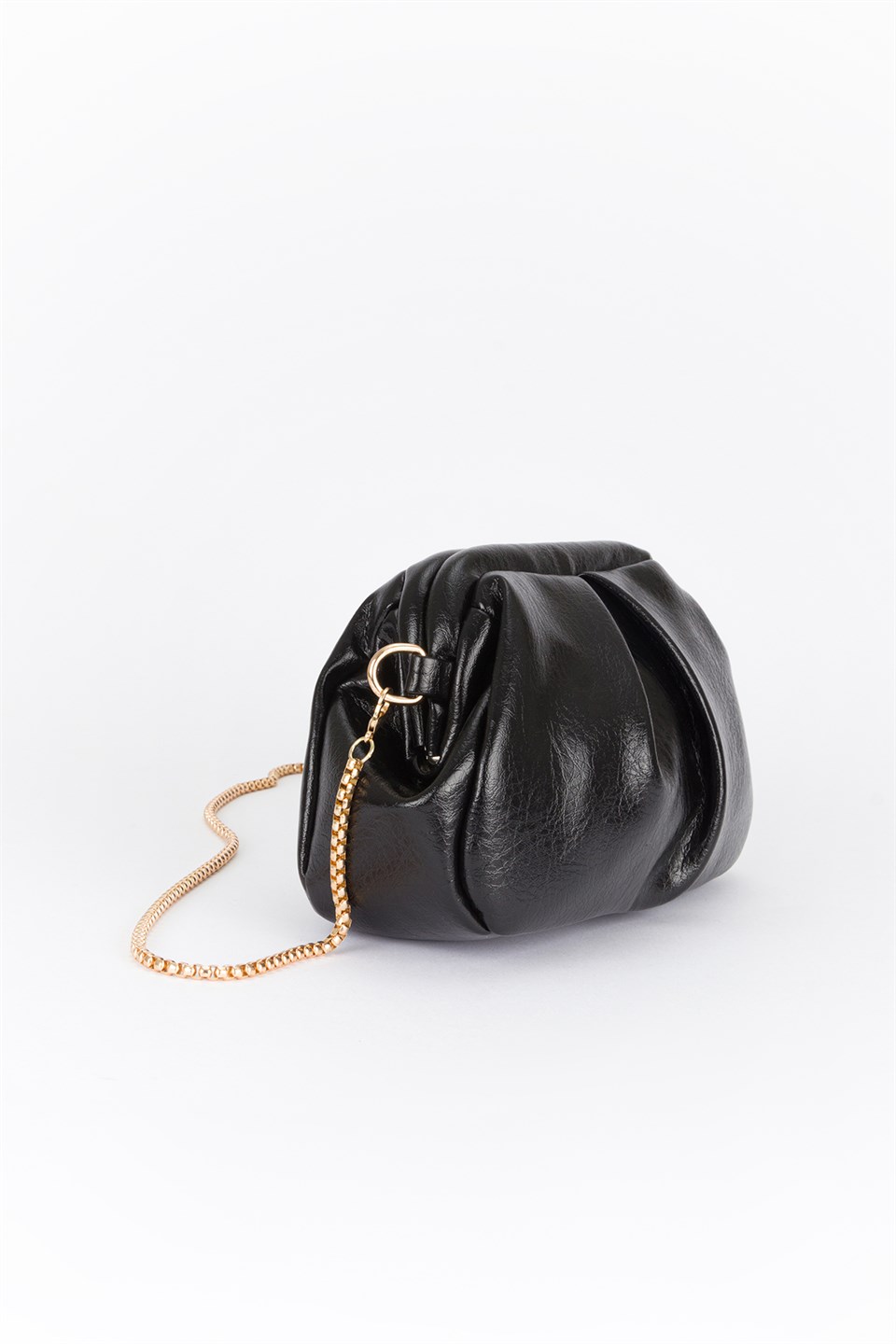 Pile Detaylı Zincir Askılı Clutch Çanta Siyah