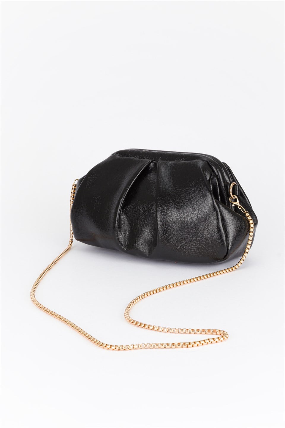 Pile Detaylı Zincir Askılı Clutch Çanta Siyah