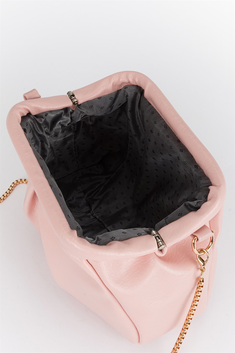 Pile Detaylı Zincir Askılı Clutch Çanta Toz Pembe