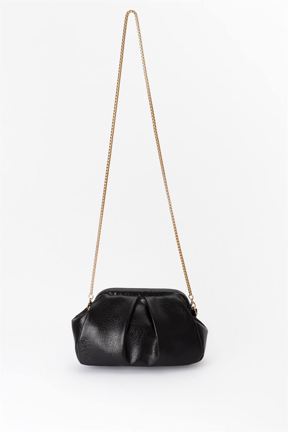 Pile Detaylı Zincir Askılı Clutch Çanta Siyah