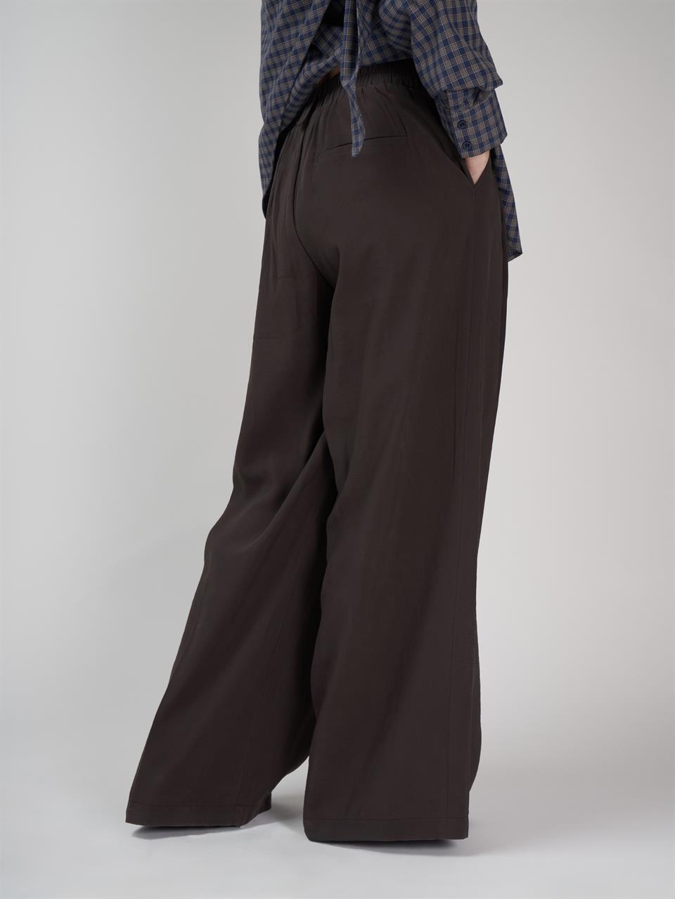 Pileli Bol Paça Modal Pantolon Kahve