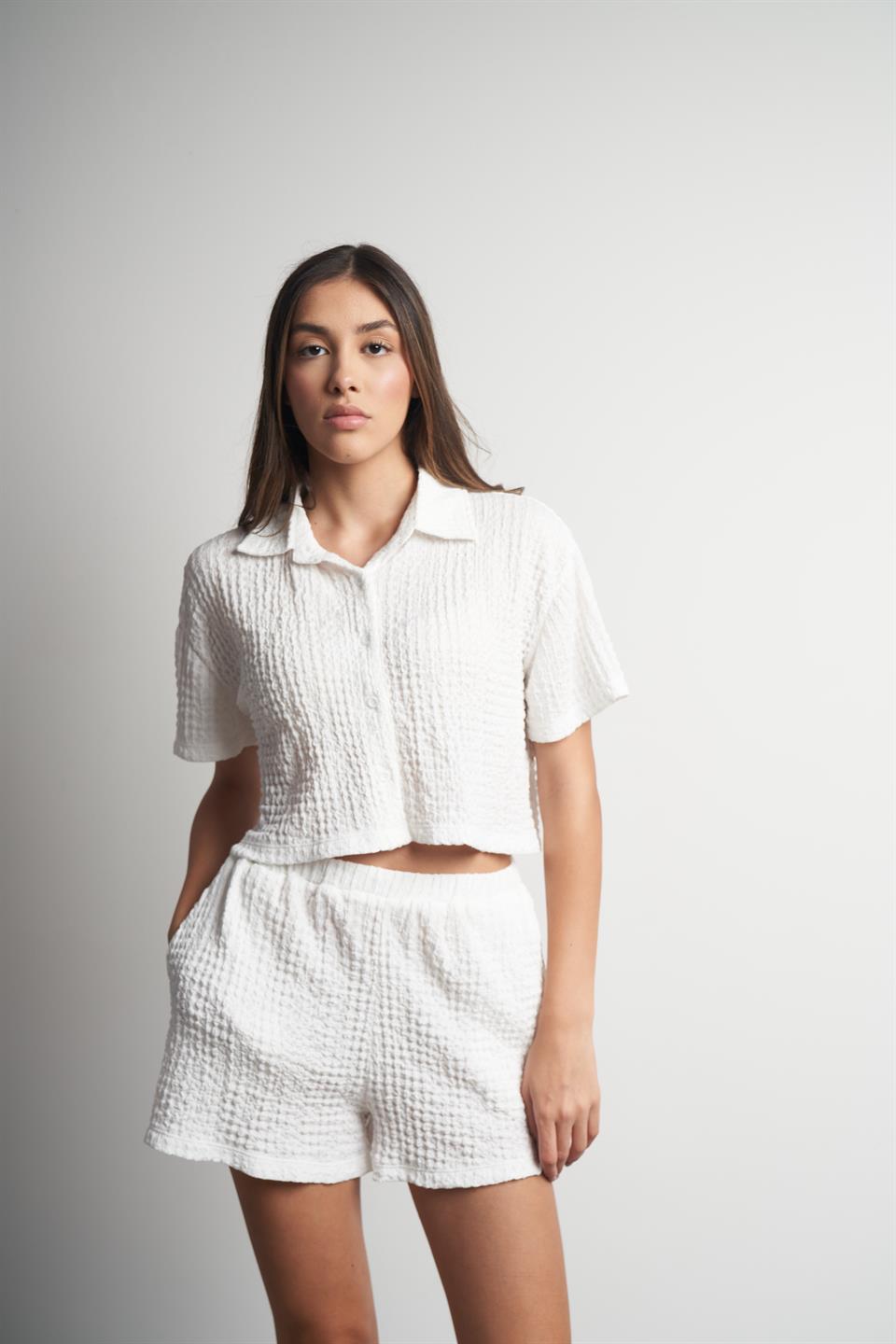 Rasel Kumaş Cep Detaylı Şort Ekru
