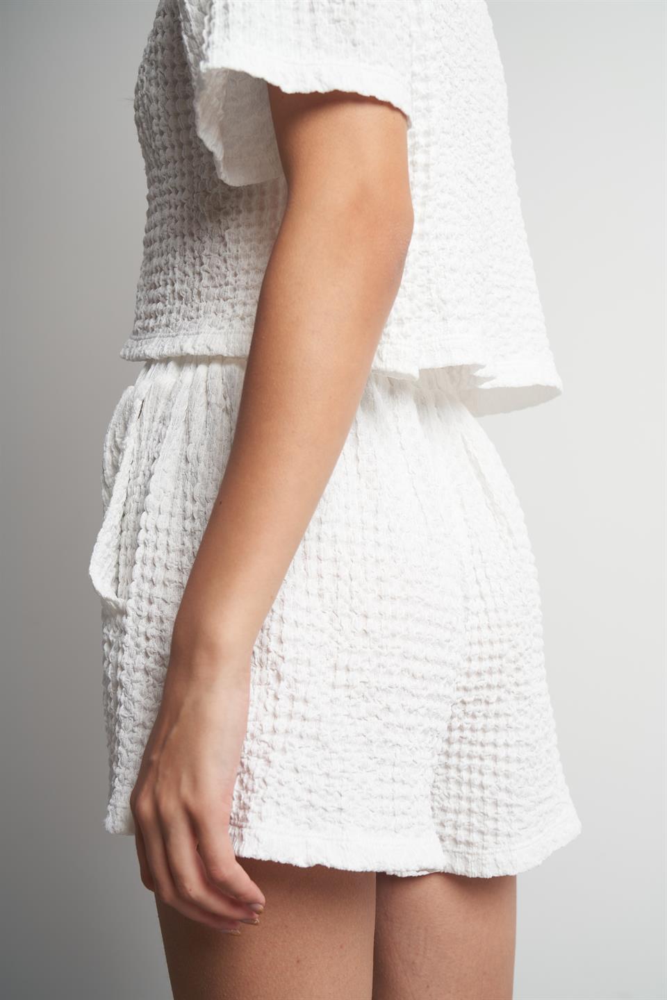 Rasel Kumaş Cep Detaylı Şort Ekru