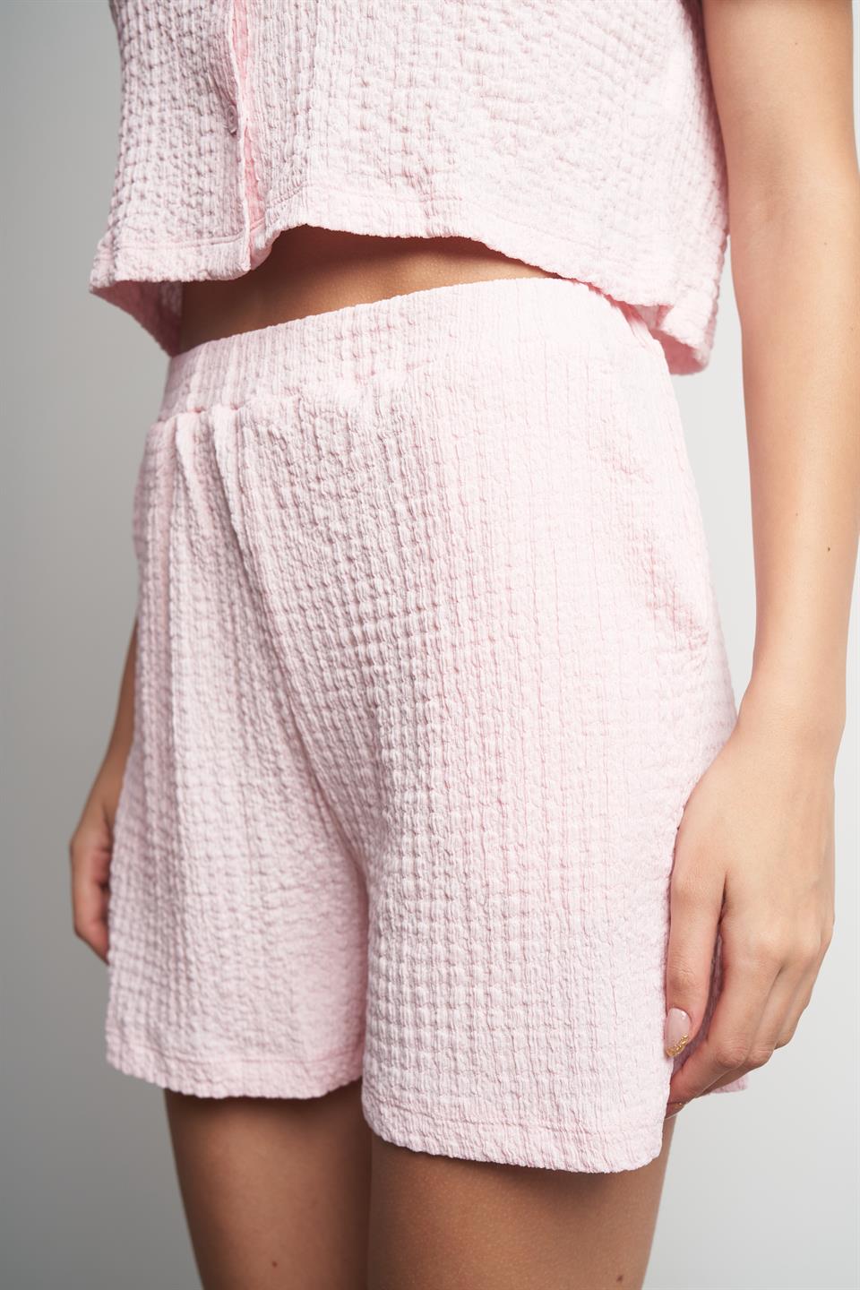 Rasel Kumaş Cep Detaylı Şort Pembe