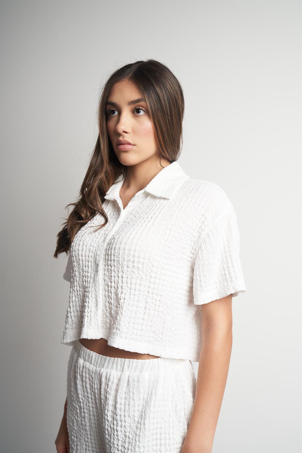 Rasel Kumaş Kısa Kol Gömlek Ekru