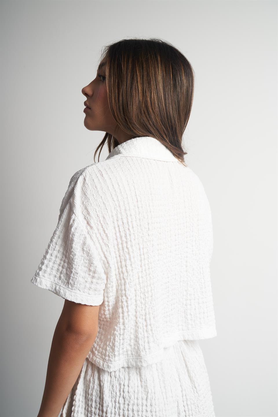 Rasel Kumaş Kısa Kol Gömlek Ekru