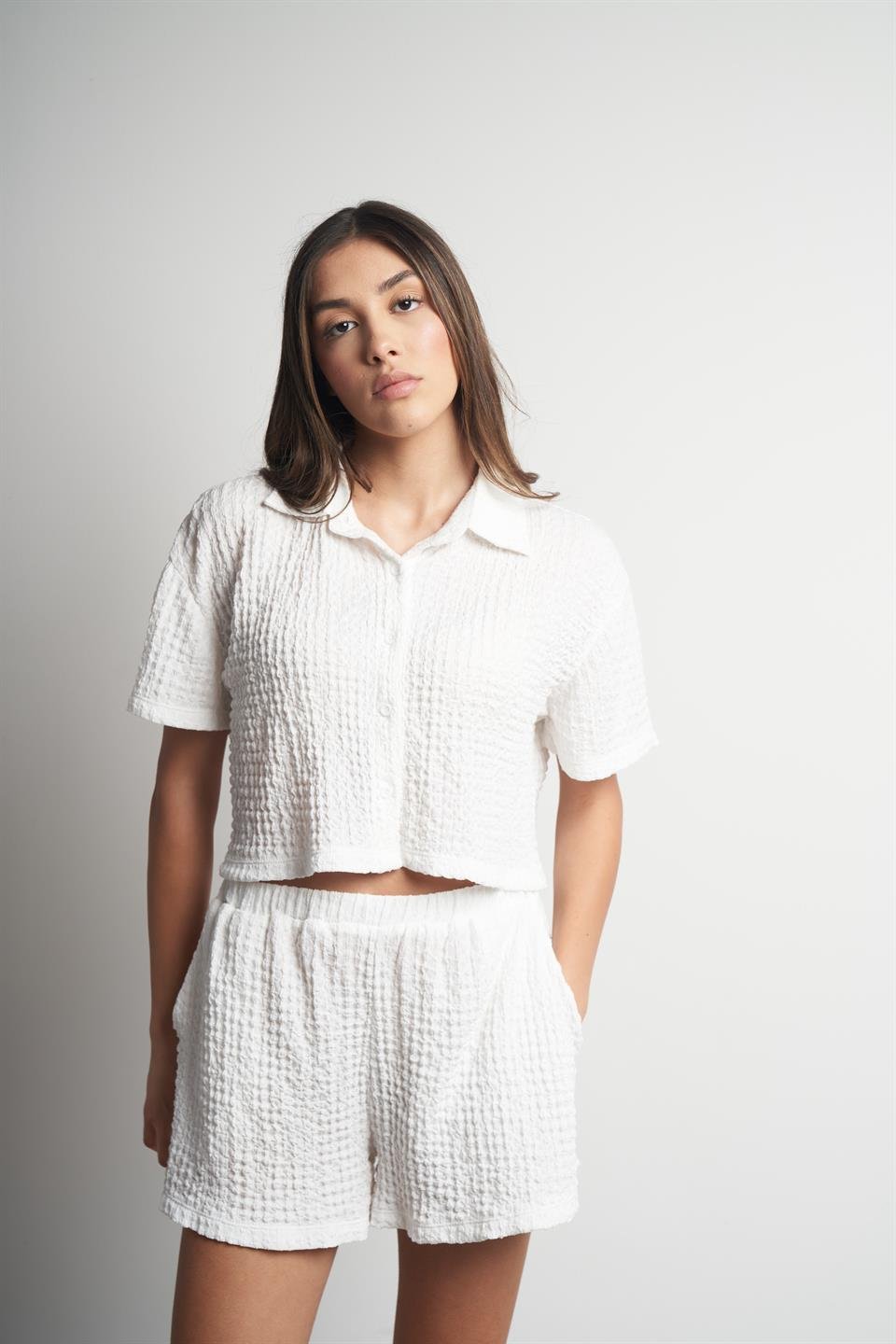 Rasel Kumaş Kısa Kol Gömlek Ekru