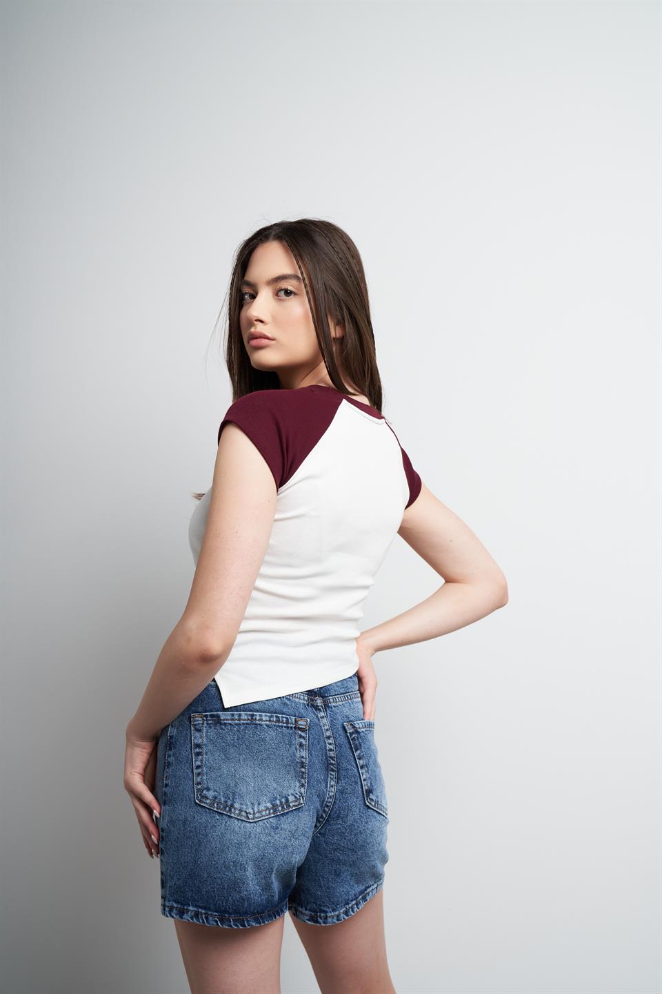 Retro Culture Baskılı Bluz Ekru-Bordo