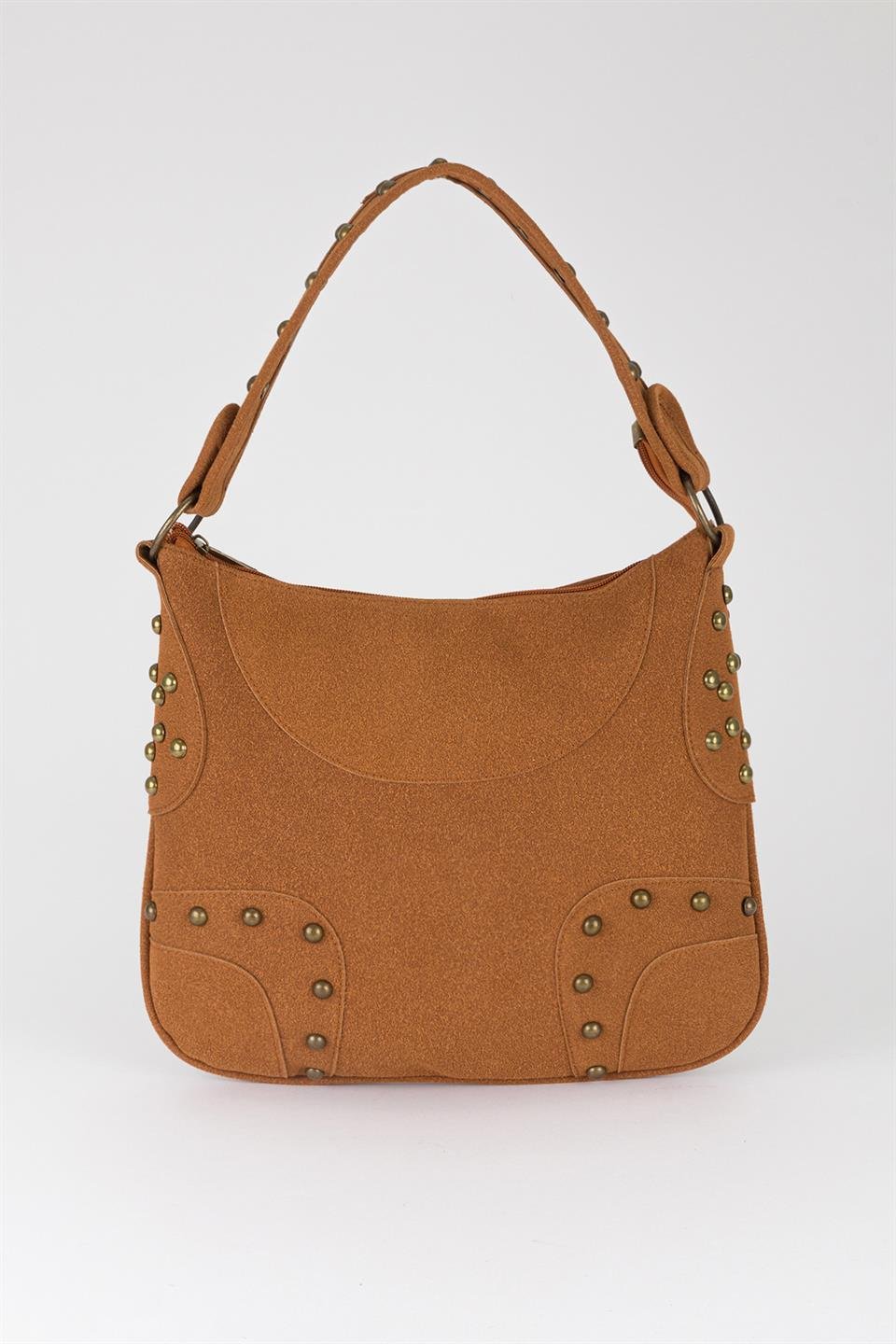 Retro Süet Omuz Çantası Taba