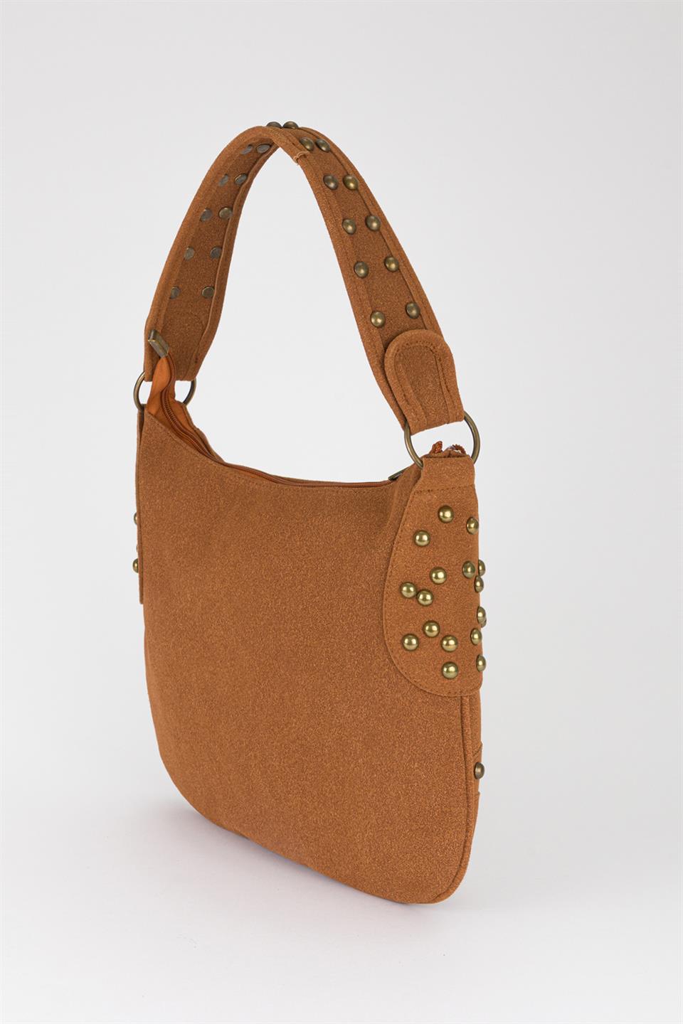 Retro Süet Omuz Çantası Taba