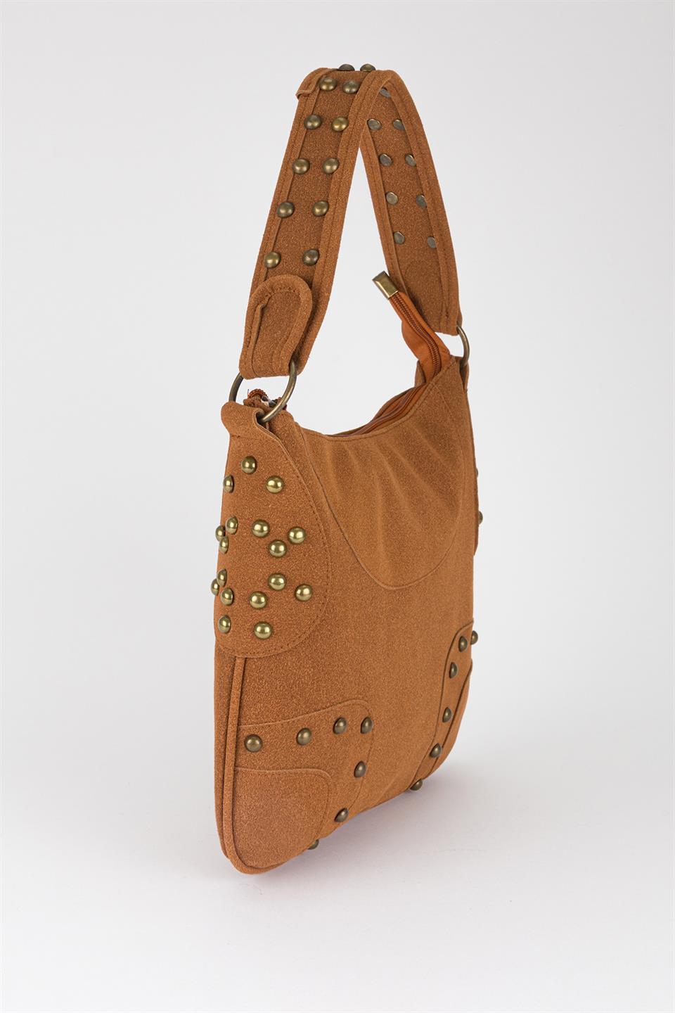 Retro Süet Omuz Çantası Taba