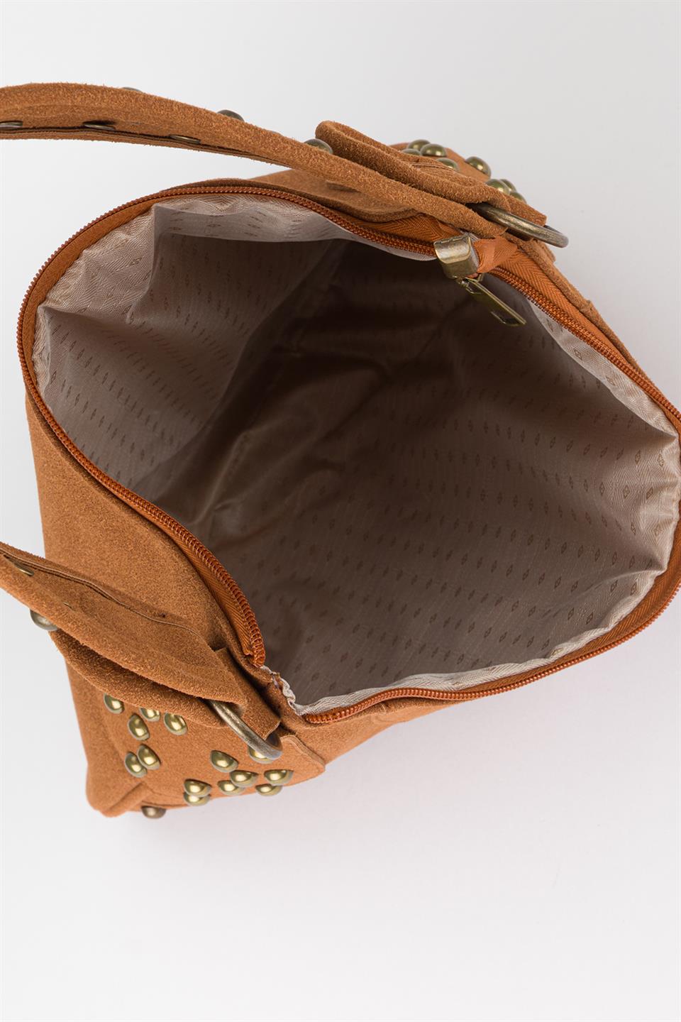 Retro Süet Omuz Çantası Taba