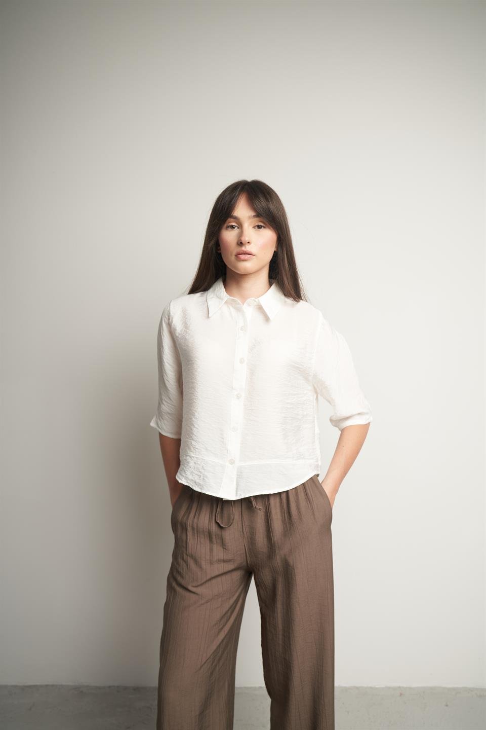 Rita Kısa Kol Gömlek Ekru