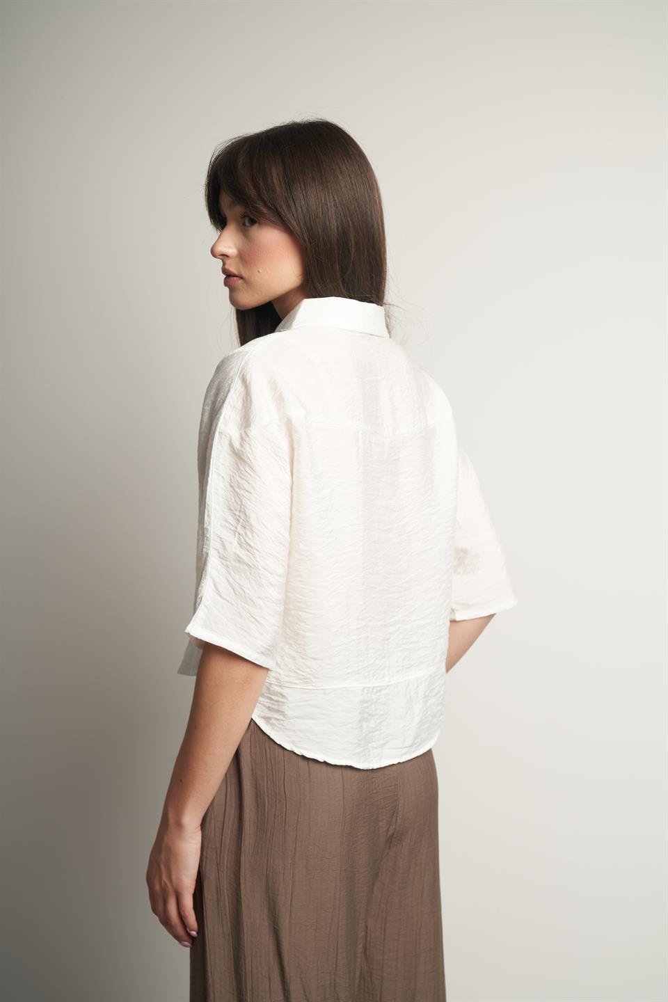 Rita Kısa Kol Gömlek Ekru