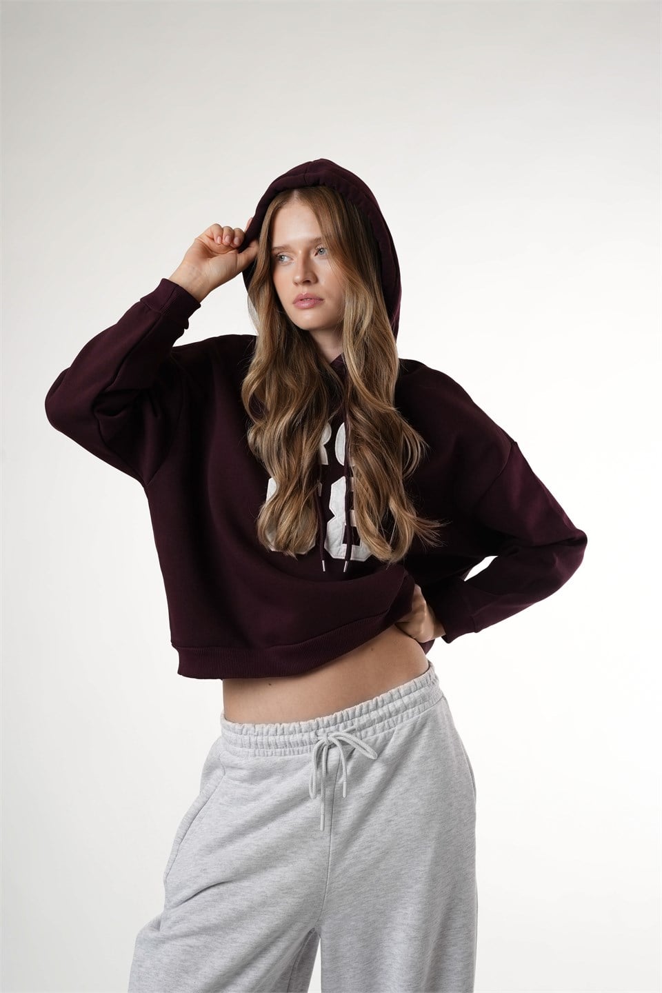 Şardonlu Sweatshirt Mürdüm