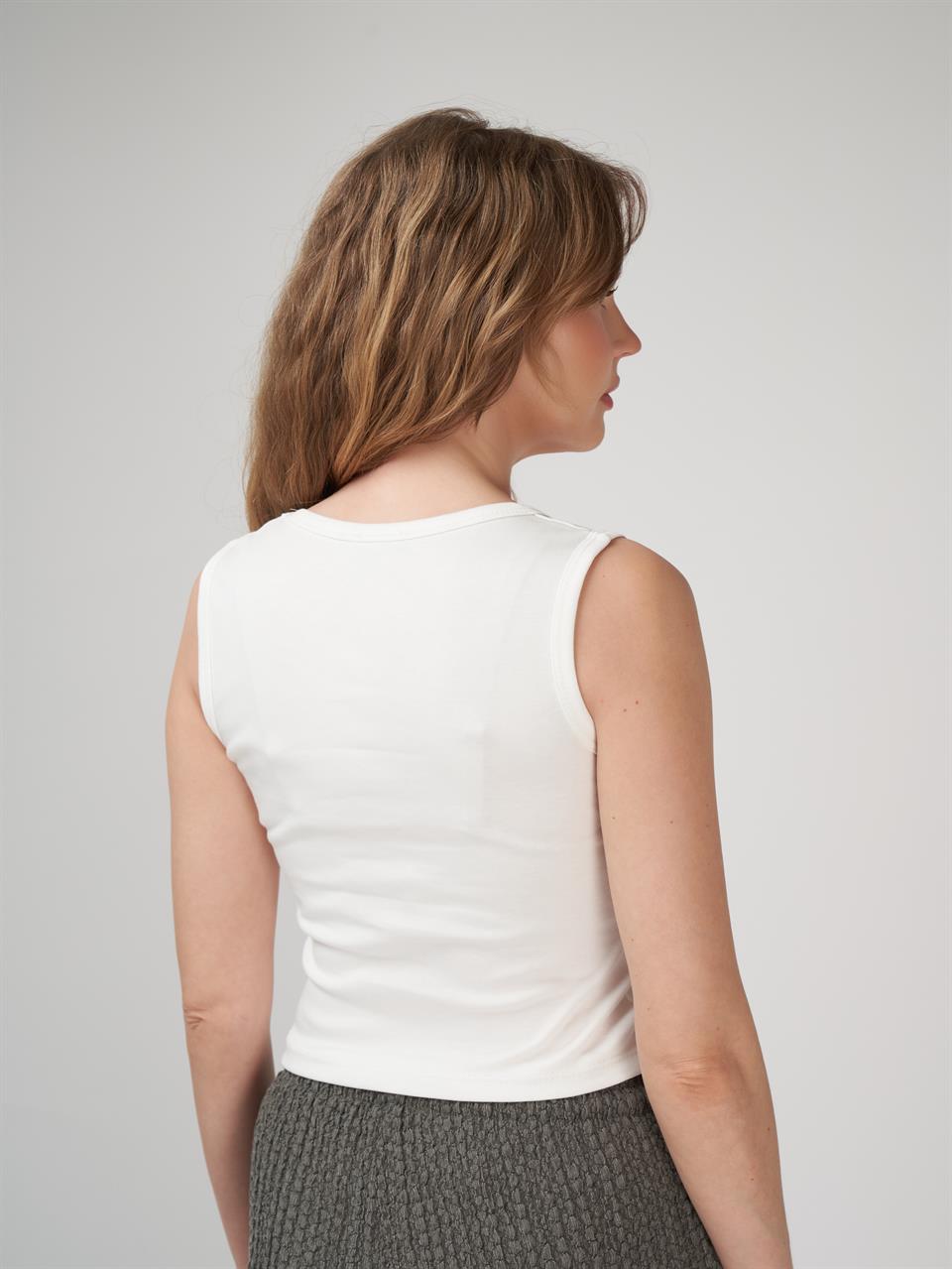 Sıfır Kol Crop Bluz Ekru