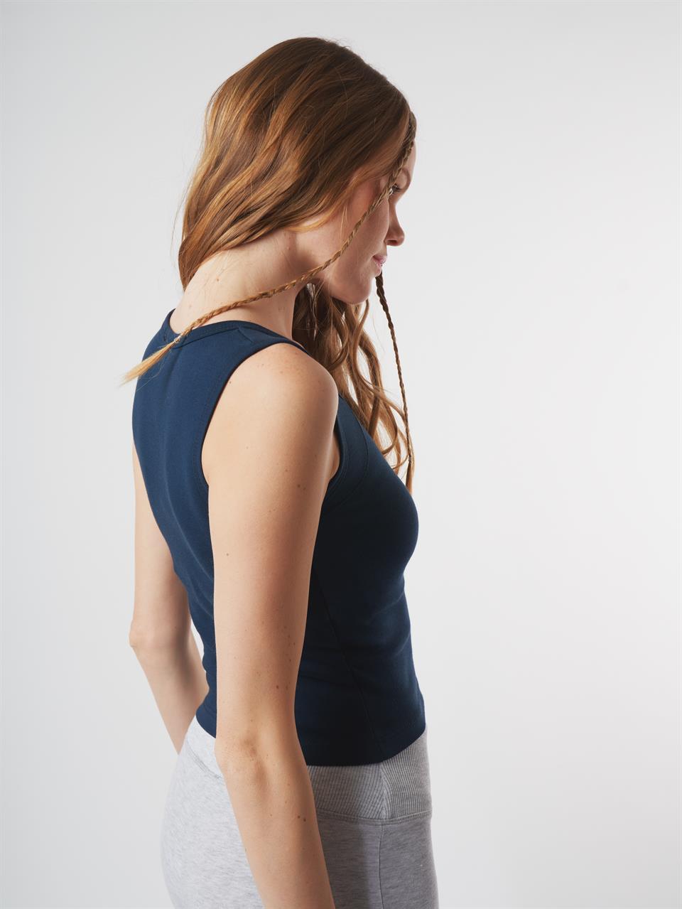 Sıfır Kol Crop Bluz Lacivert