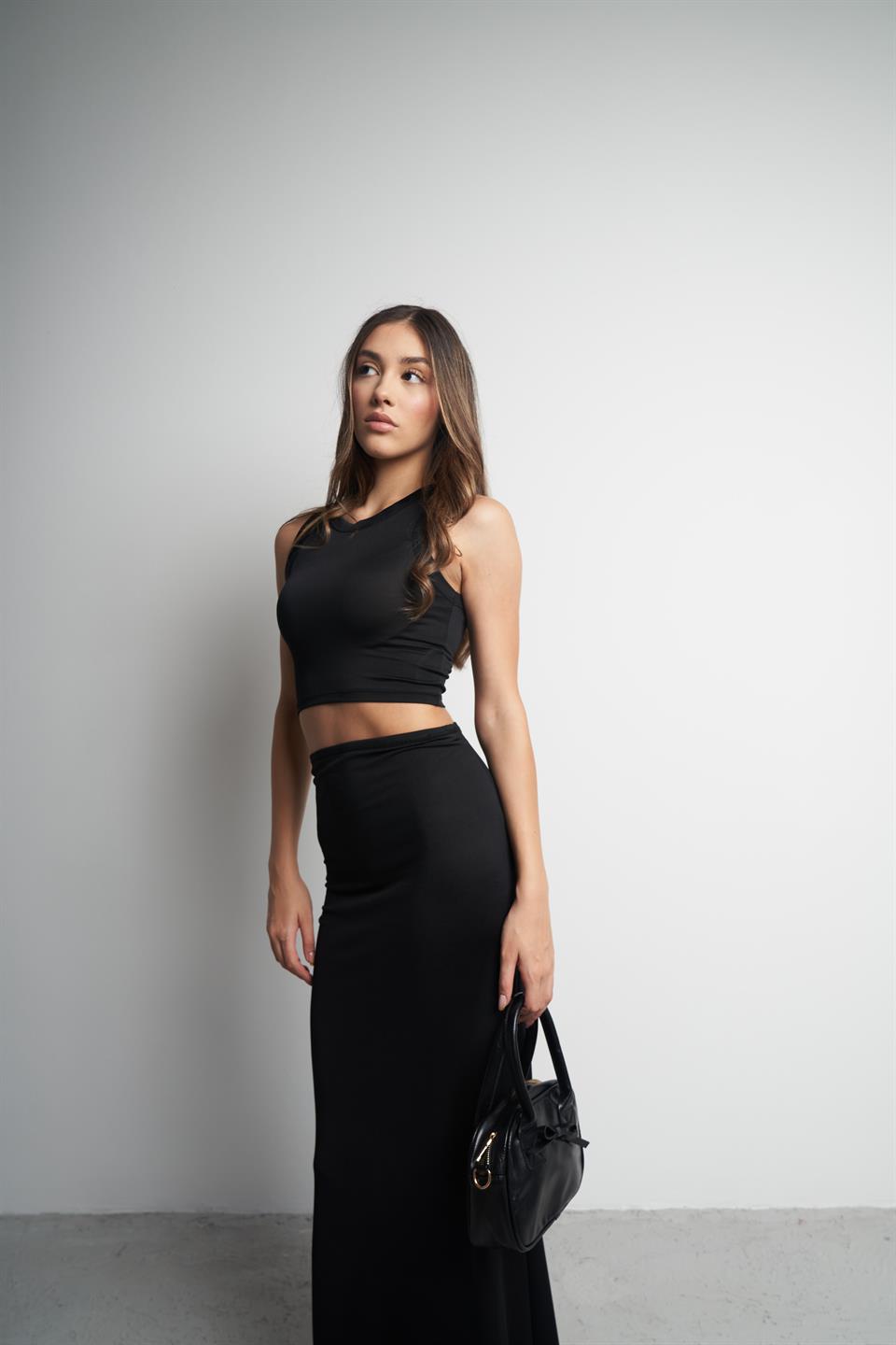 Sıfır Kol Crop Bluz Siyah