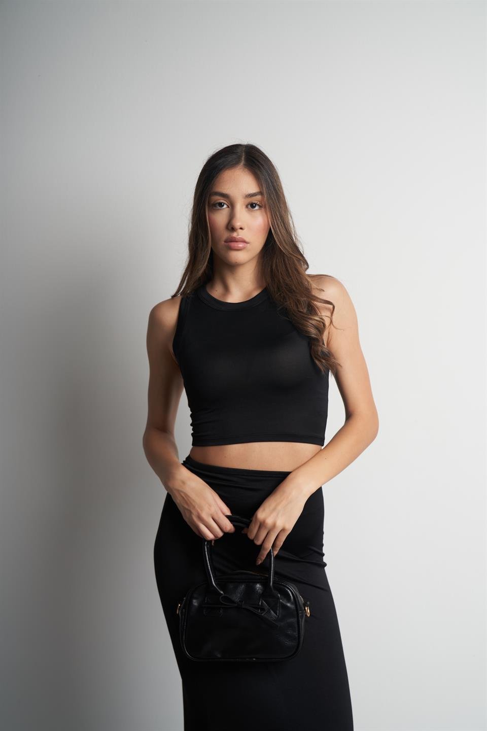 Sıfır Kol Crop Bluz Siyah