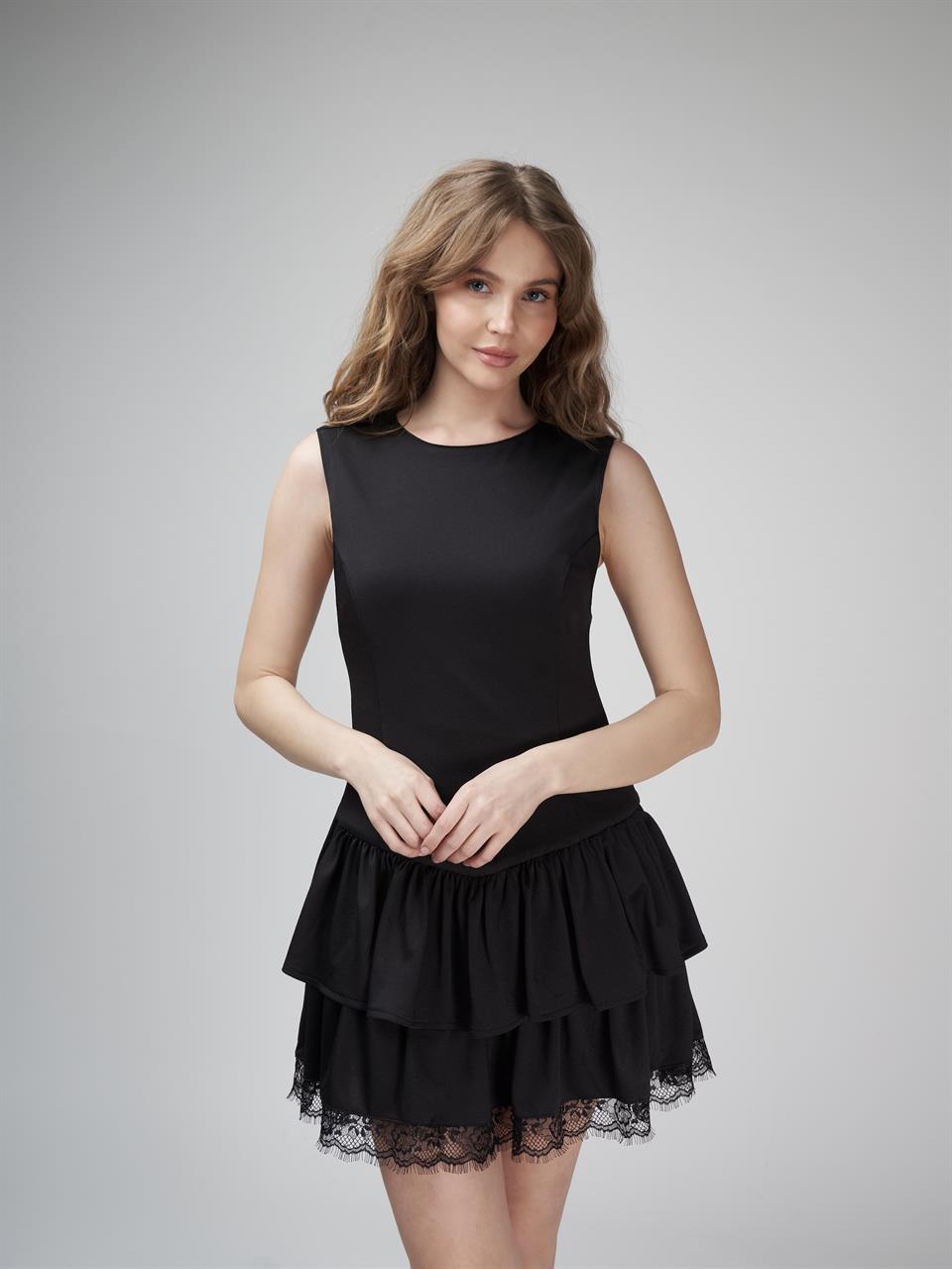 Sıfır Kol Kısa Elbise Siyah