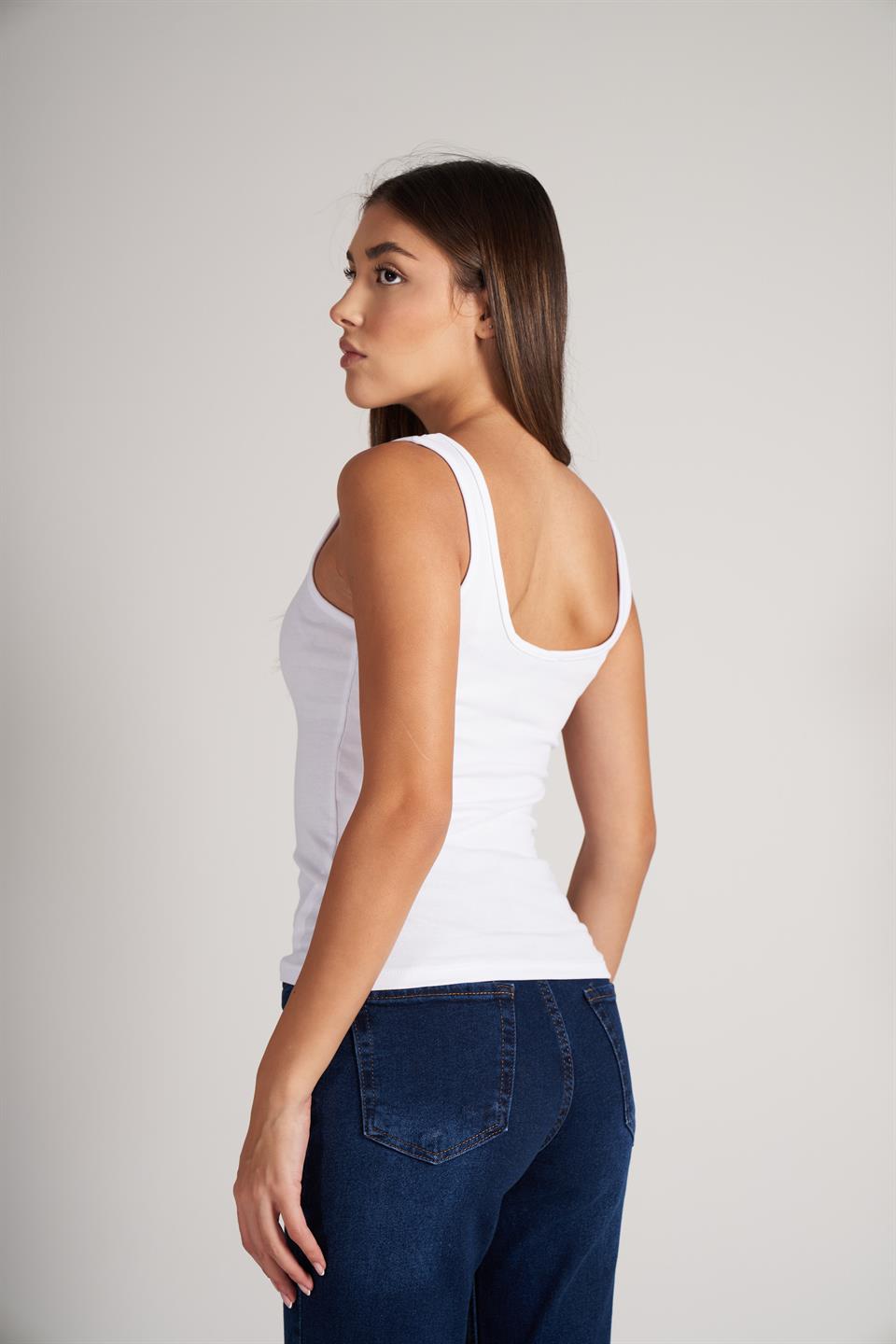 Sıfır Kol Ribana Bluz Beyaz