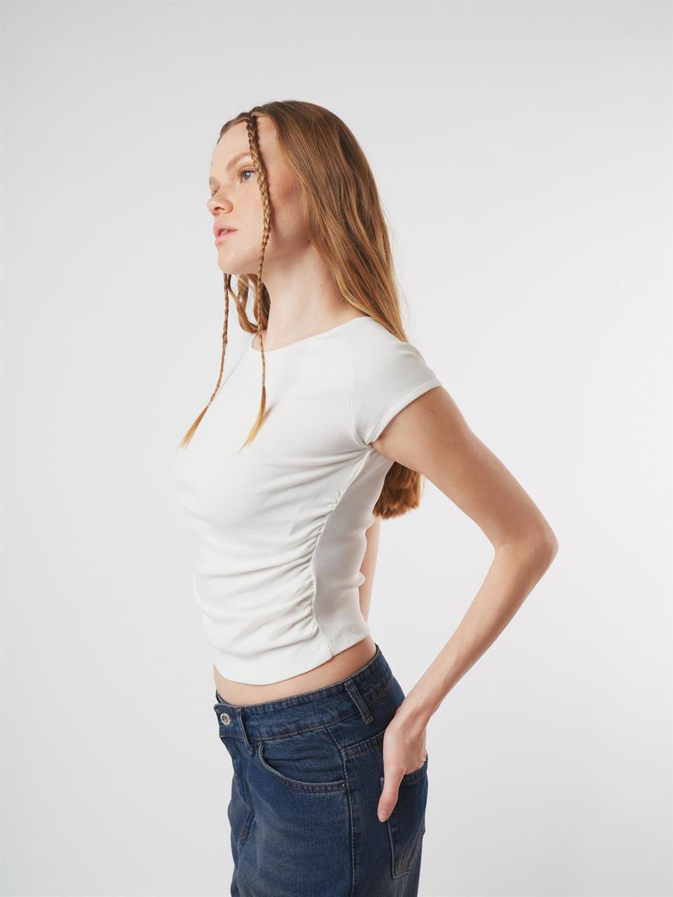 Sıfır Kol Ribana Kısa Bluz Ekru