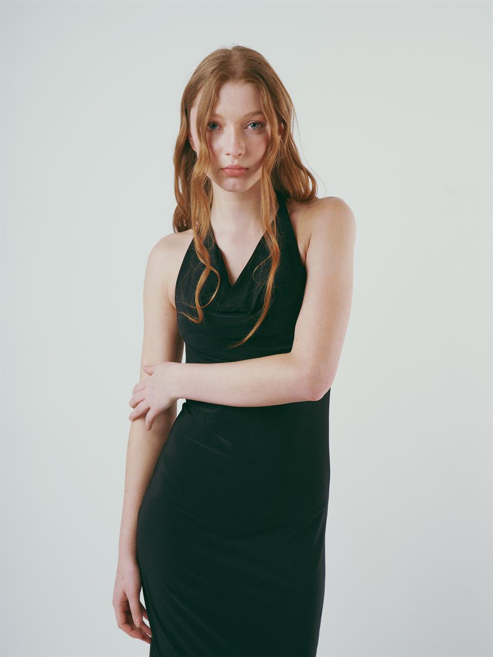 Sıfır Kol Uzun Elbise Siyah