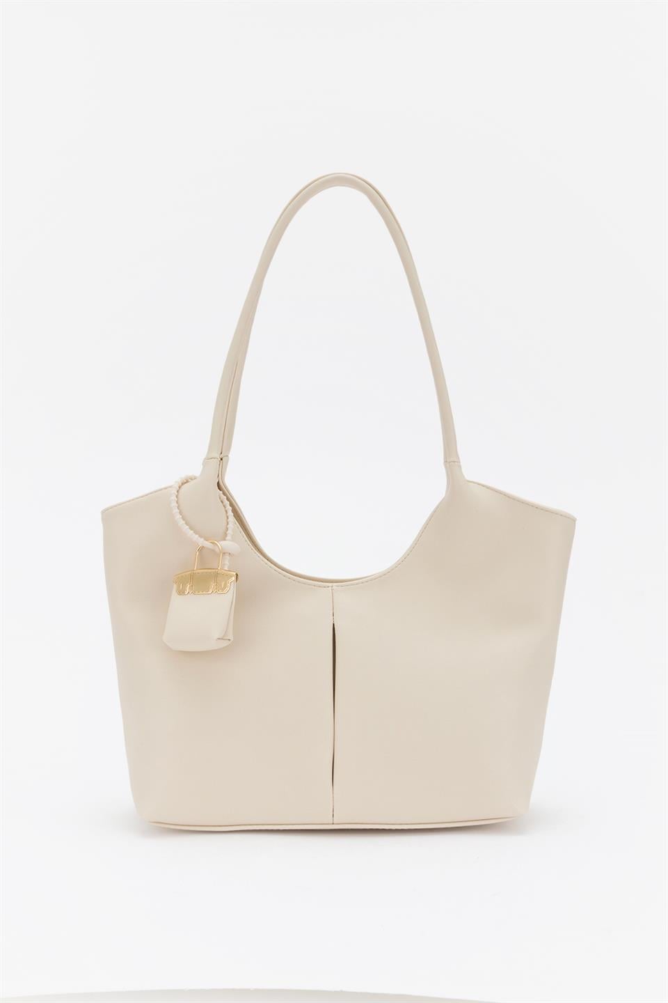 Soft Mini Charmlı Omuz Çantası Ekru
