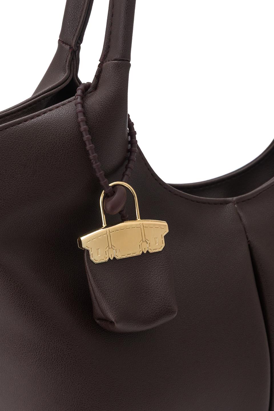 Soft Mini Charmlı Omuz Çantası Kahve