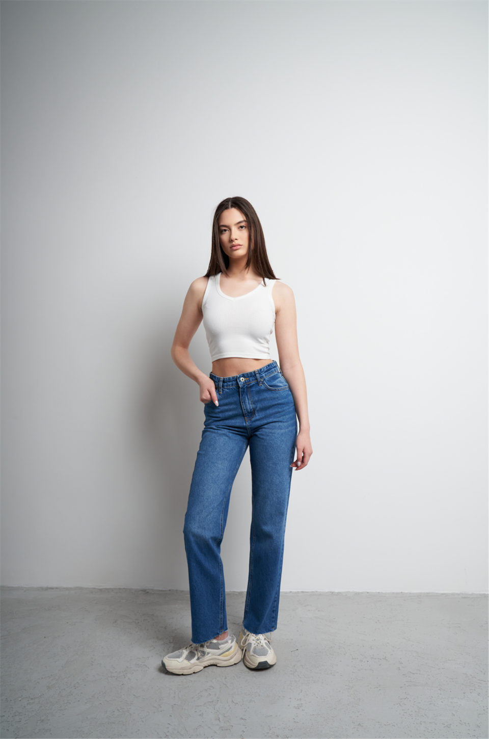 Straight Fit Jean Pantolon Mavi