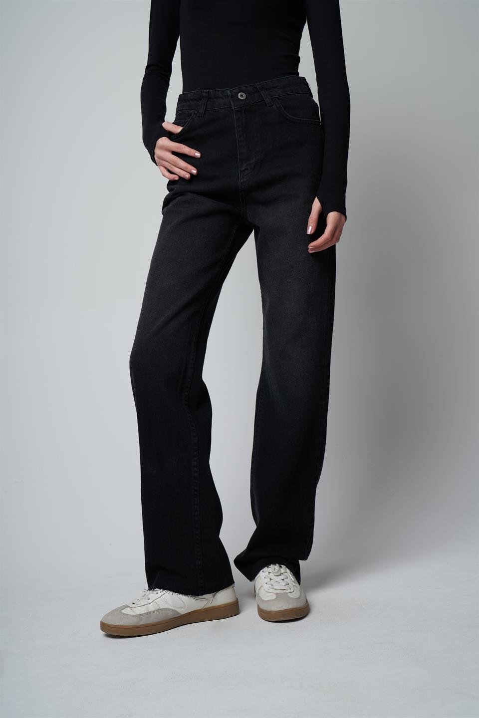 Straight Fit Jean Pantolon Siyah