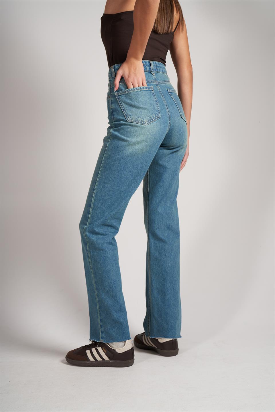 Straight Fit Jean Pantolon Yeşil Tint