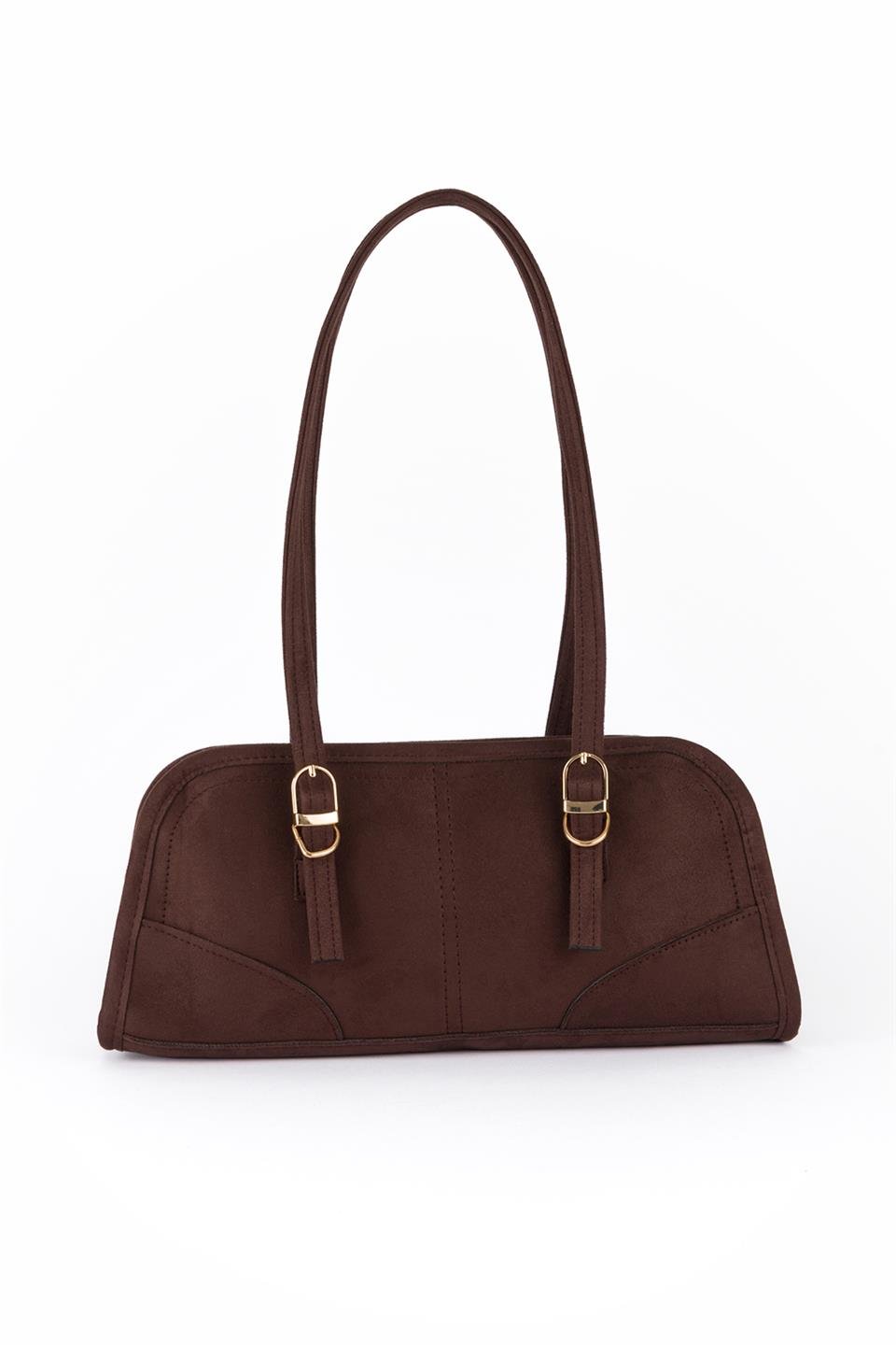 Süet Baget Omuz Çantası Kahve