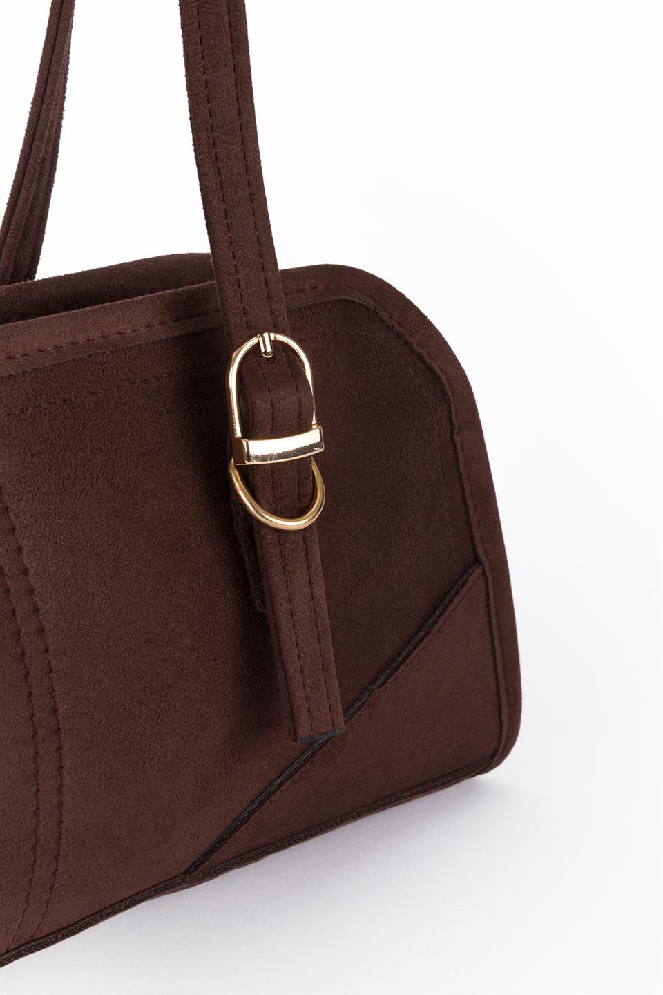 Süet Baget Omuz Çantası Kahve