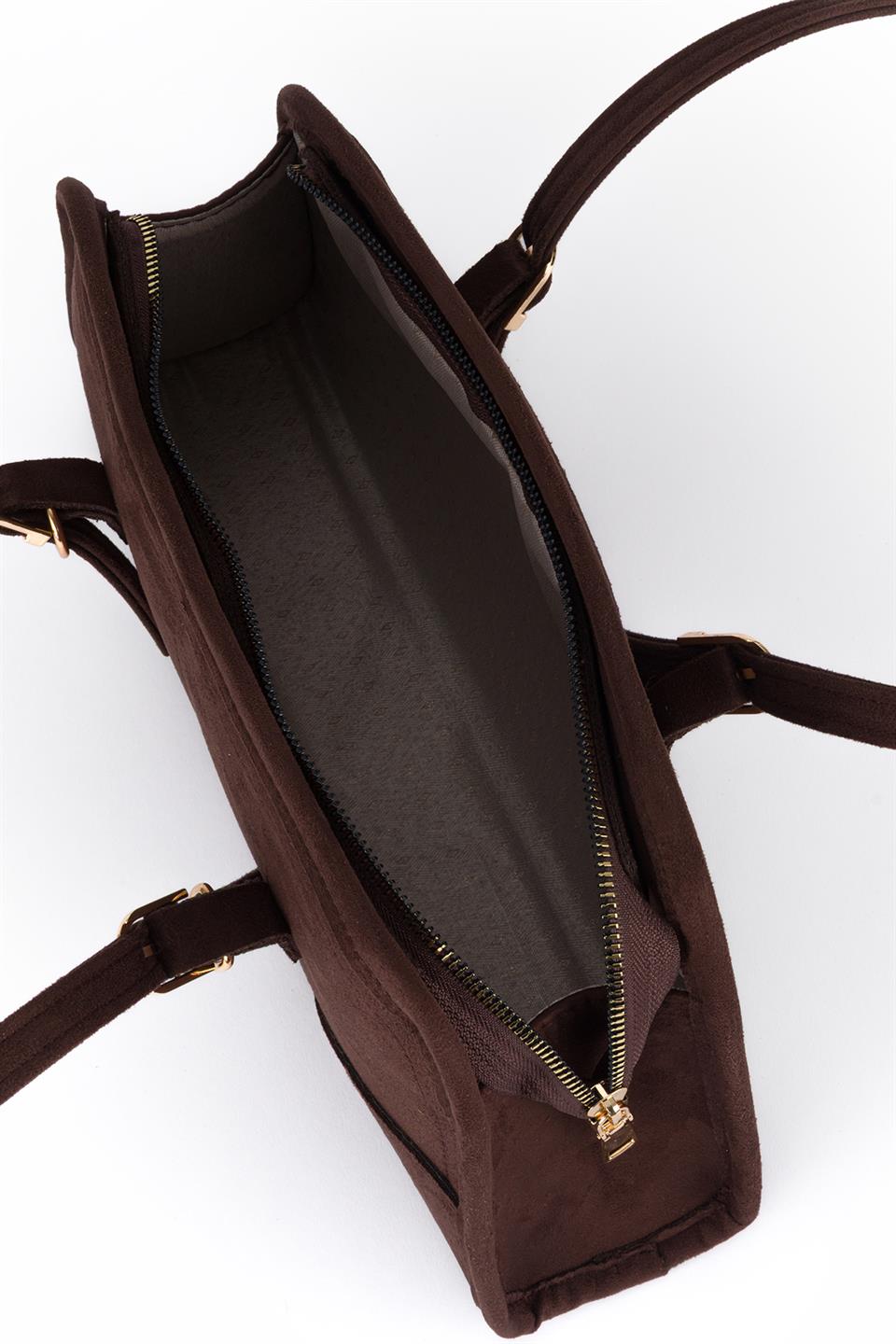 Süet Baget Omuz Çantası Kahve