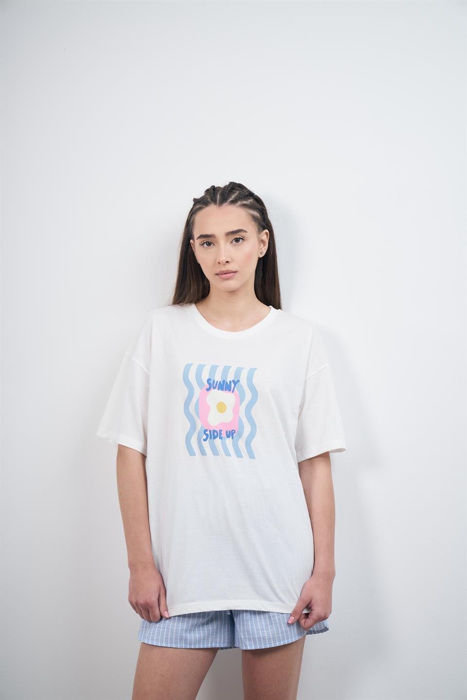 Sunny Side Up Baskılı Kısa Kol T-shirt Ekru