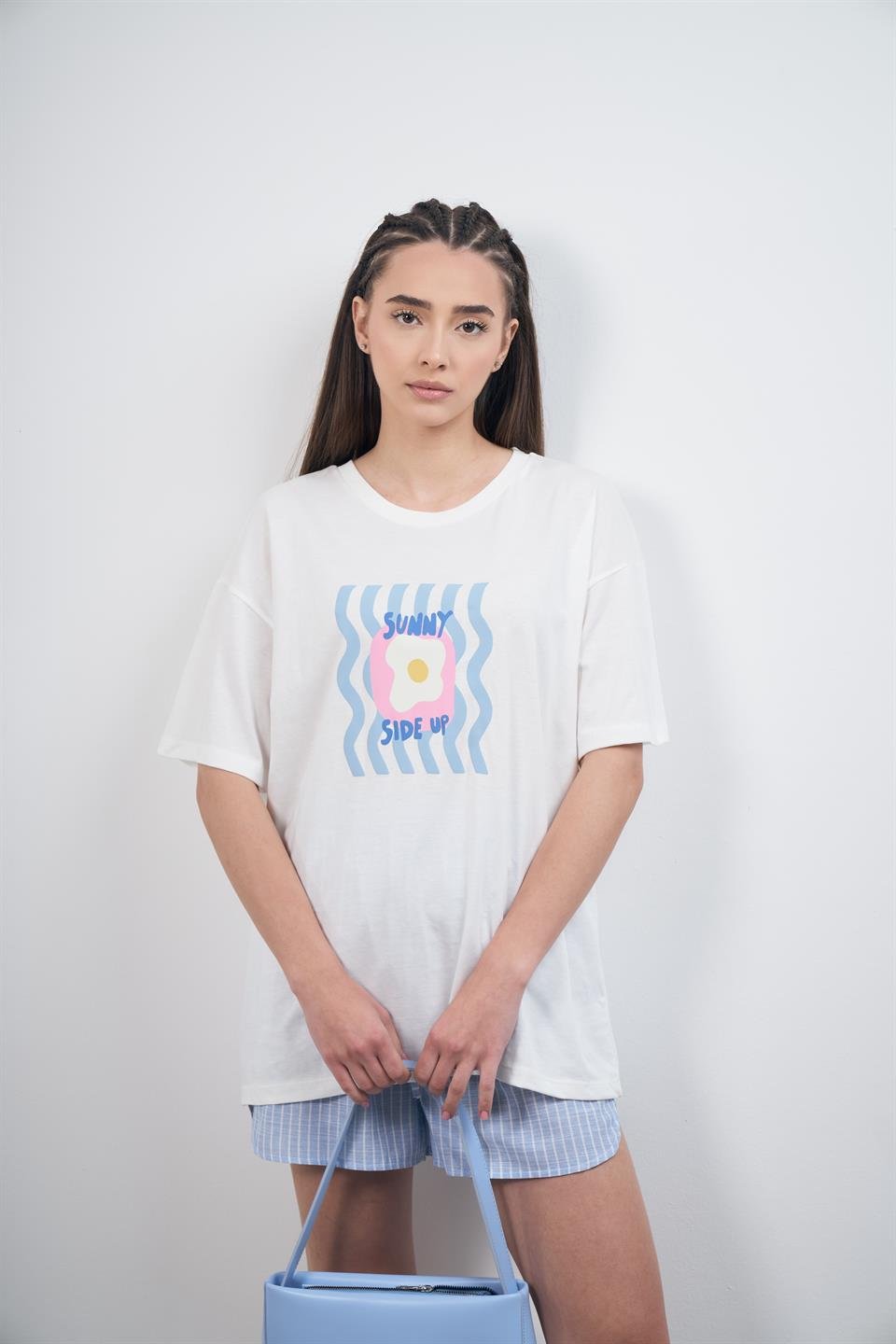 Sunny Side Up Baskılı Kısa Kol T-shirt Ekru