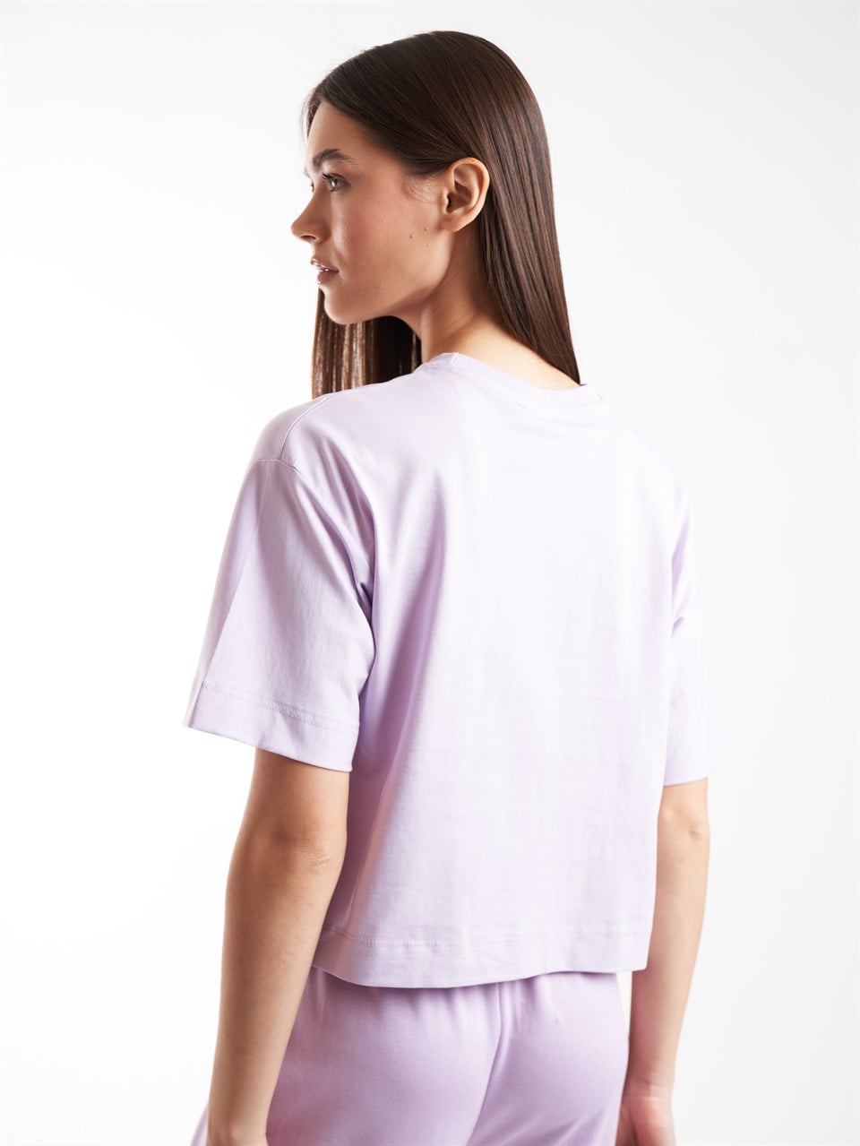 Taş İşleme Kısa Kol T-shirt Lila