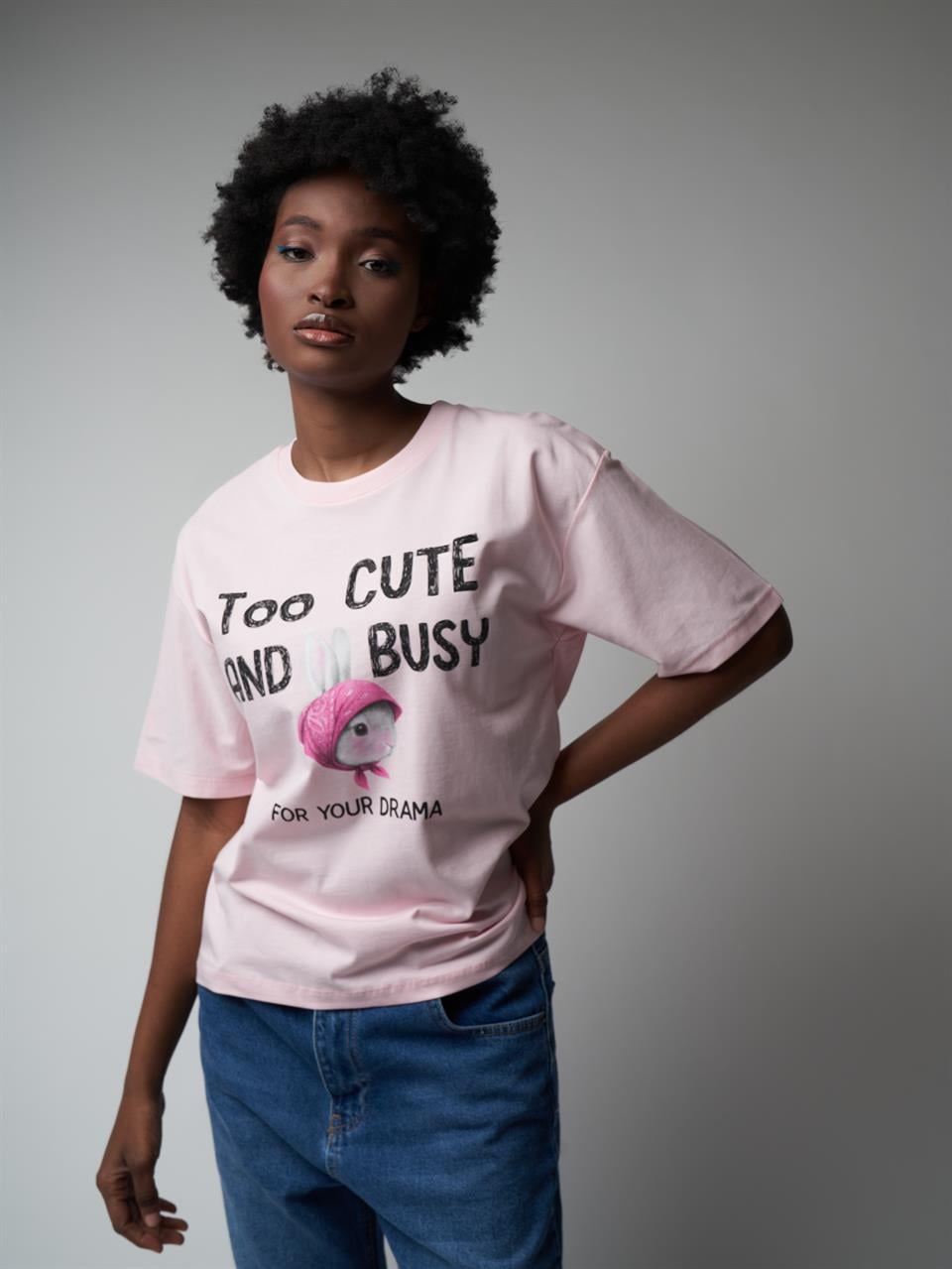 Baskılı Kısa Kol T-shirt Toz Pembe