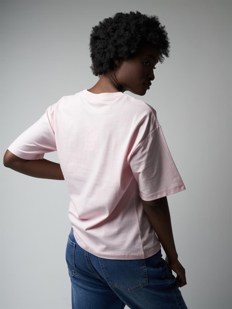 Baskılı Kısa Kol T-shirt Toz Pembe